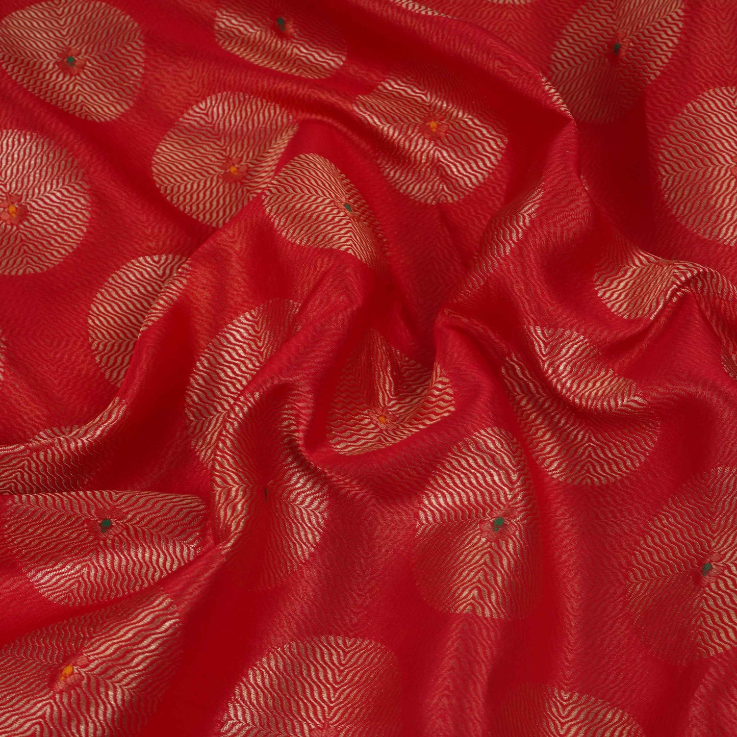 Red Zari Buta Dupion Silk Tissue Fabric YHF-32819