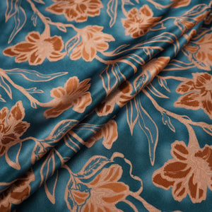 Teal Blue floral print Bemberg Modal Silk Fabric KTP-31428 - TradeUNO