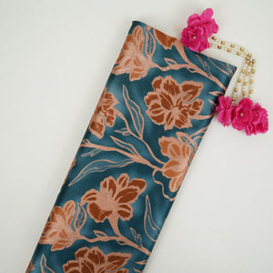 Teal Blue floral print Bemberg Modal Silk Fabric KTP-31428 - TradeUNO