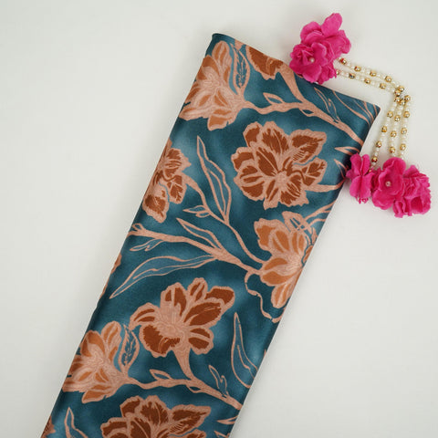 Teal Blue floral print Bemberg Modal Silk Fabric KTP-31428