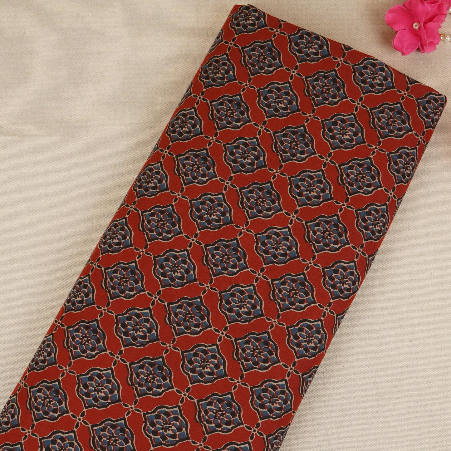 Red Ajrakh Print Cotton Fabric AFI-29570