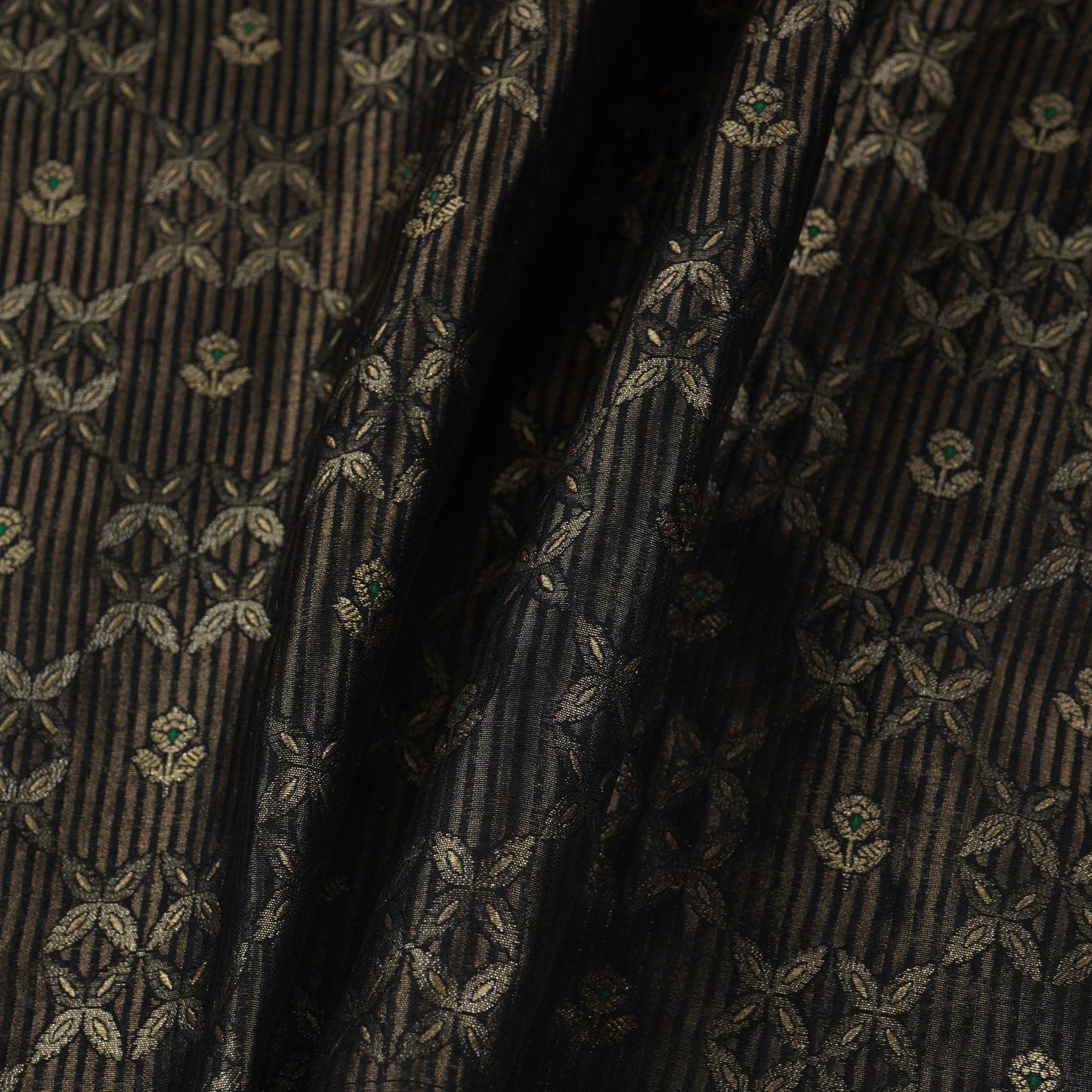 Black Jaal Dupion Silk Tissue Fabric YHF-32858