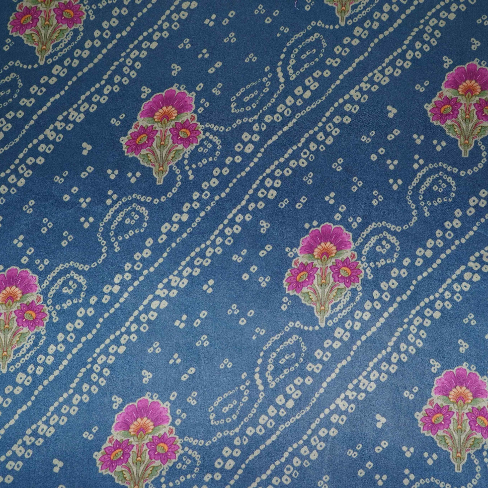 Denim Blue Bandhani Bemberg Modal Silk Fabric KTP-31430 - TradeUNO