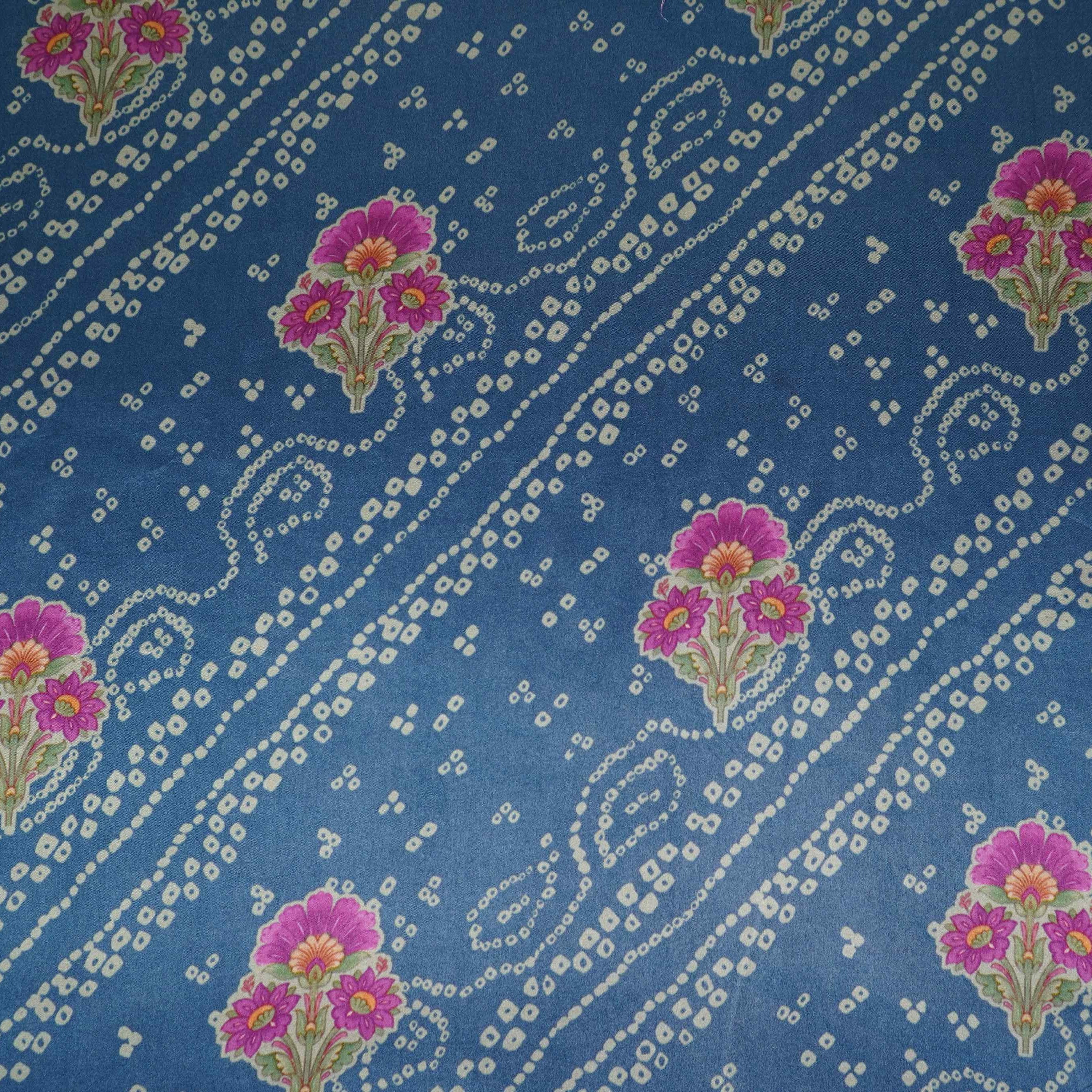 Denim Blue Bandhani Bemberg Modal Silk Fabric KTP-31430 - TradeUNO