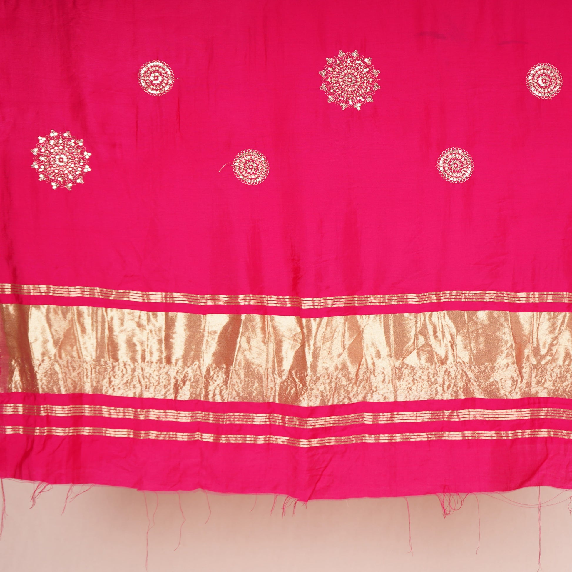 Pink Bandhani Zari Sequin embroidery Cotton Silk Dupatta