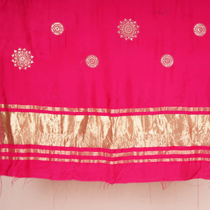Pink Bandhani Zari Sequin embroidery Cotton Silk Dupatta