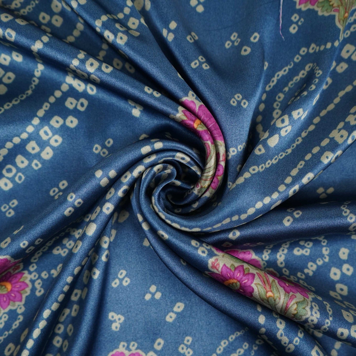 Denim Blue Bandhani Bemberg Modal Silk Fabric KTP-31430 - TradeUNO