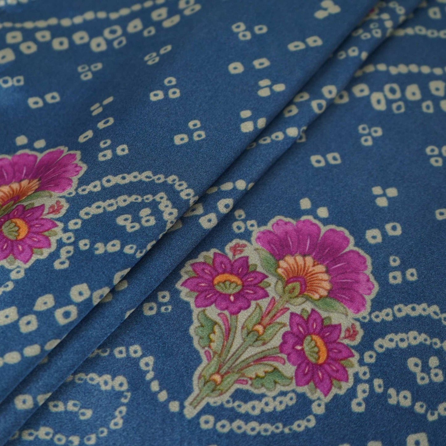 Denim Blue Bandhani Bemberg Modal Silk Fabric KTP-31430 - TradeUNO