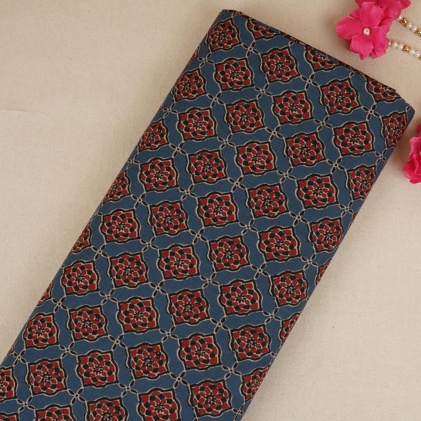 Blue Ajrakh Print Cotton Fabric AFI-29569