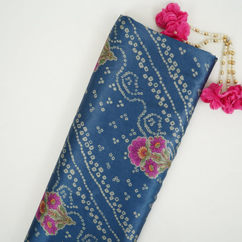 Denim Blue Bandhani Bemberg Modal Silk Fabric KTP-31430