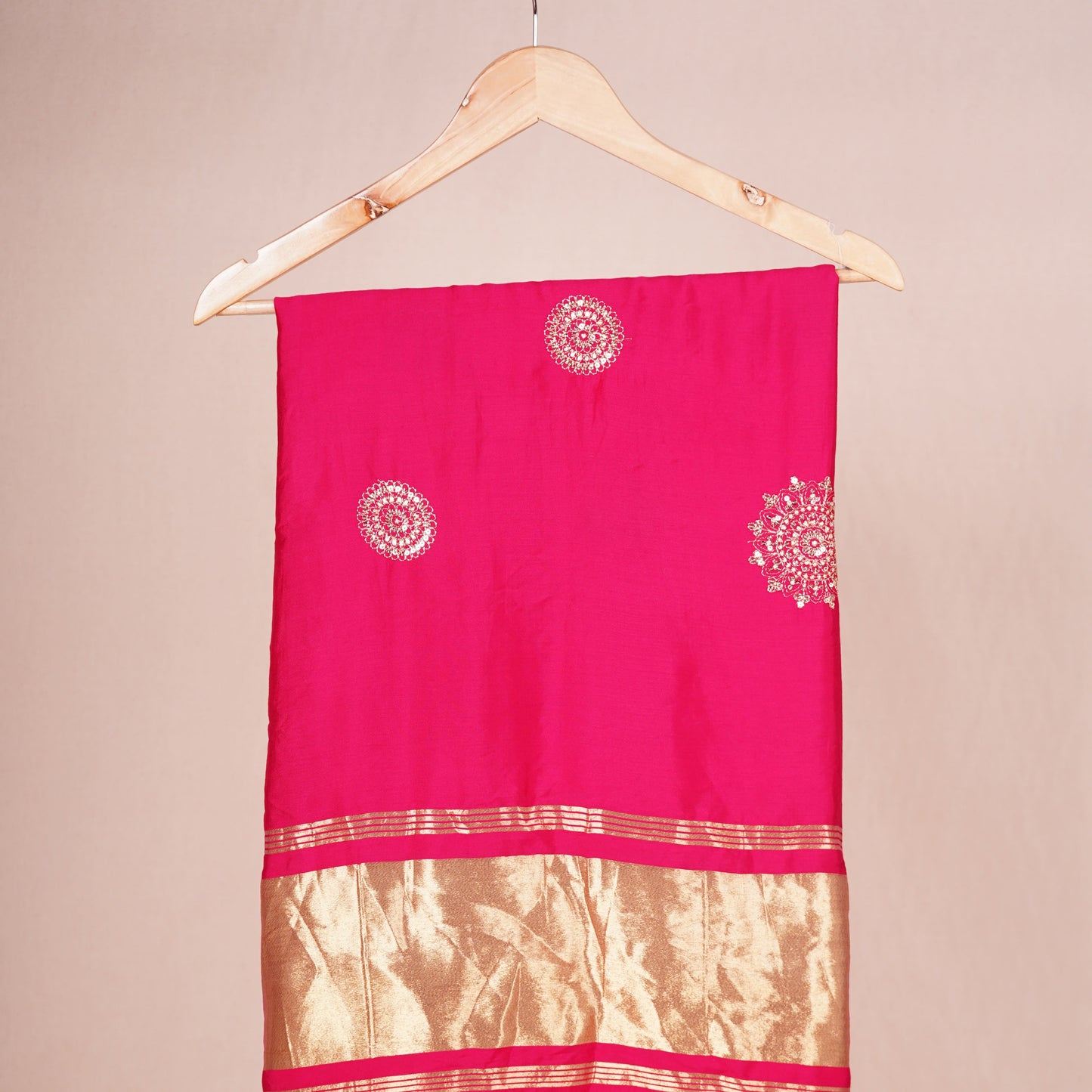 Pink Bandhani Zari Sequin embroidery Cotton Silk Dupatta