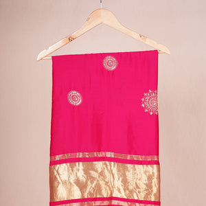 Pink Bandhani Zari Sequin embroidery Cotton Silk Dupatta