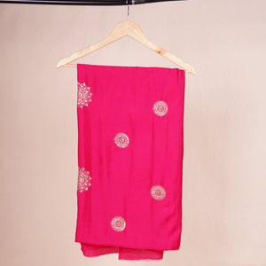 Pink Bandhani Zari Sequin embroidery Cotton Silk Dupatta - TradeUNO