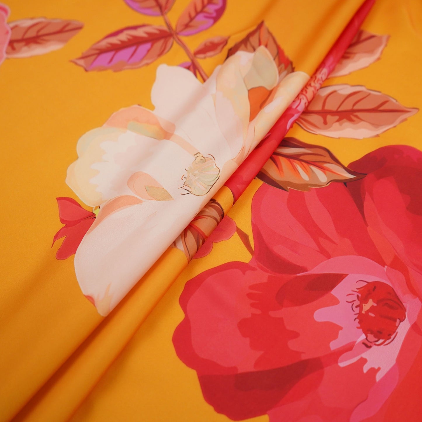 Mustard Yellow floral print Modal Silk Fabric MTF-31495