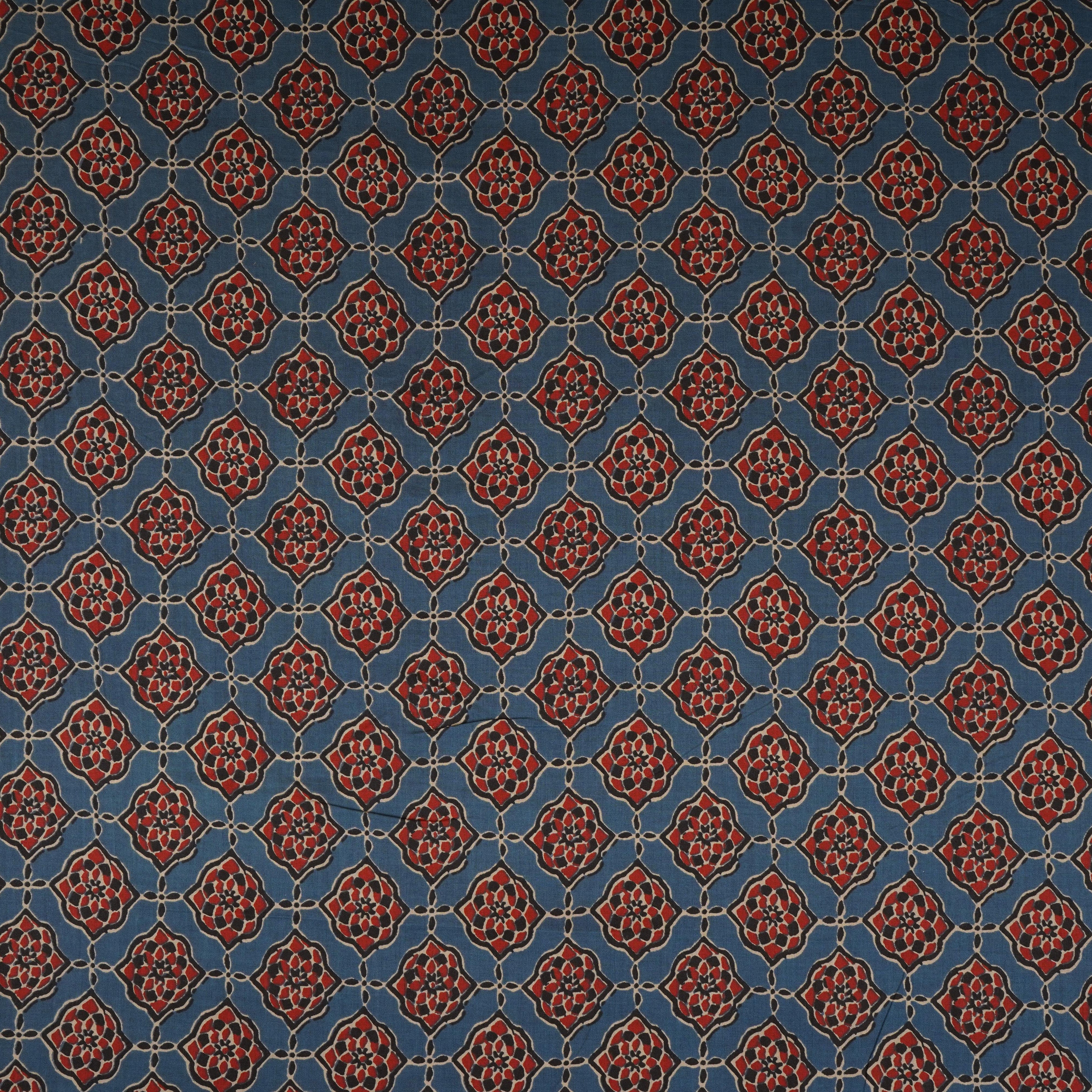 Blue Ajrakh Print Cotton Fabric AFI-29569 - TradeUNO