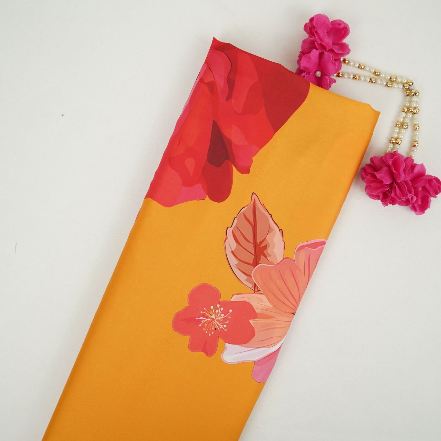 Mustard Yellow floral print Modal Silk Fabric MTF-31495