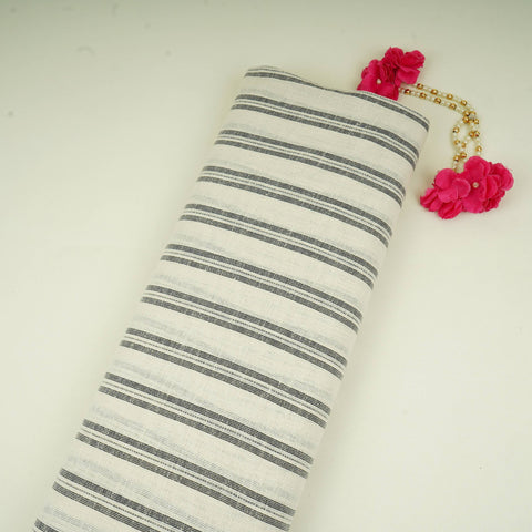 White with Black Stripes Linen Denim Fabric RS-31221