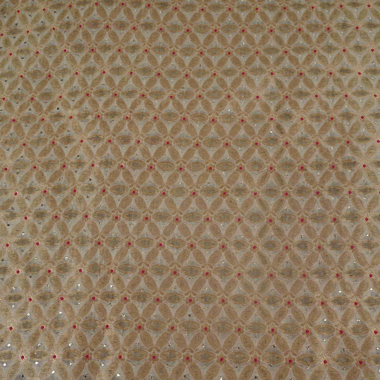 Ivory Mukesh Work Organza Brocade Fabric YHF-32833