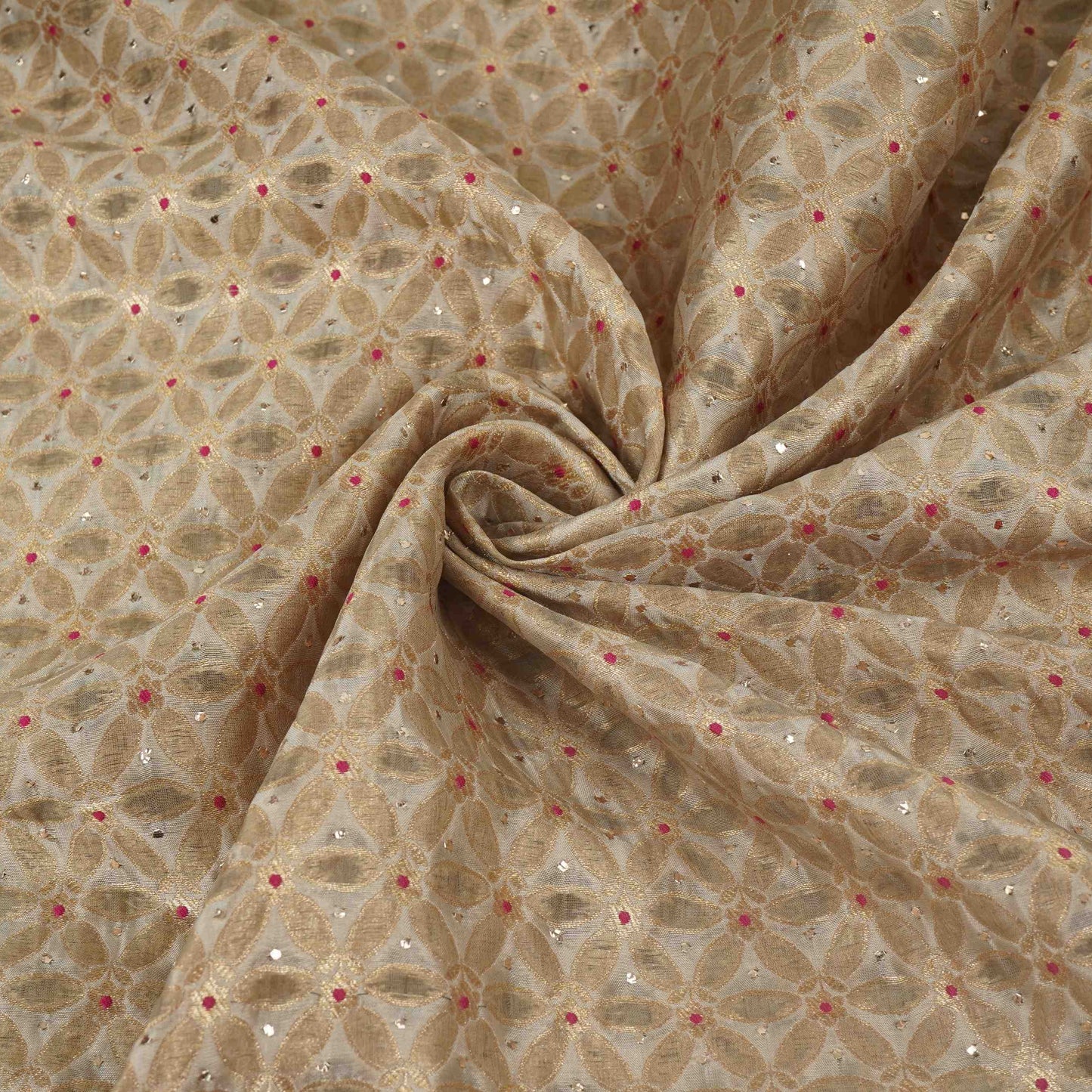 Ivory Mukesh Work Organza Brocade Fabric YHF-32833