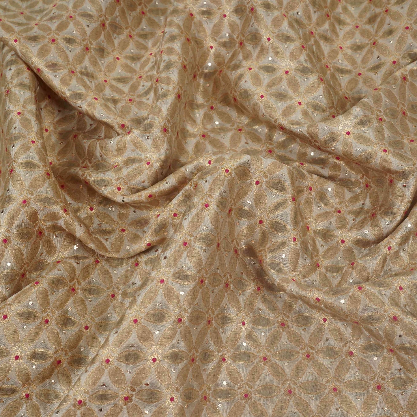 Ivory Mukesh Work Organza Brocade Fabric YHF-32833