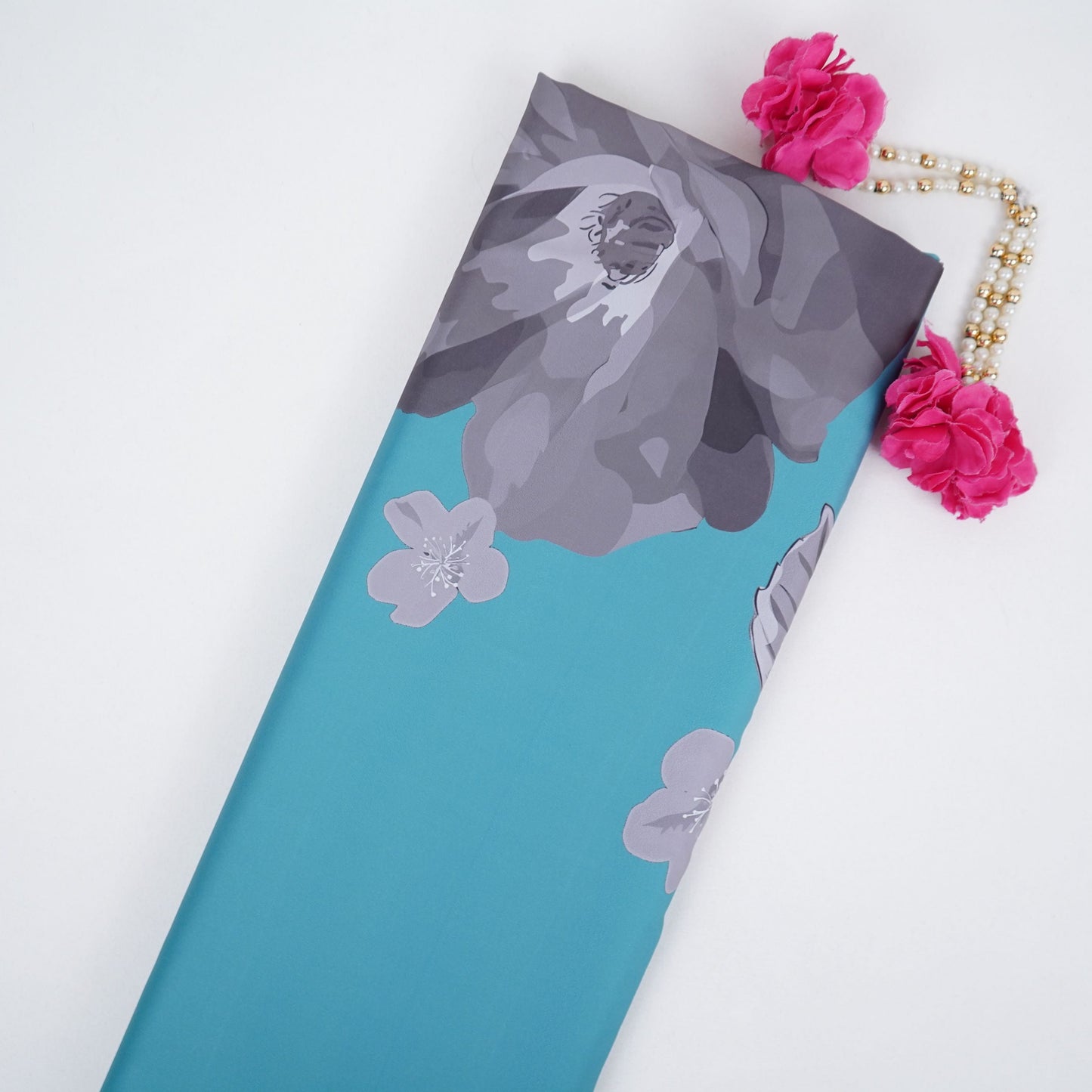 Sea Green floral print Modal Silk Fabric MTF-31494