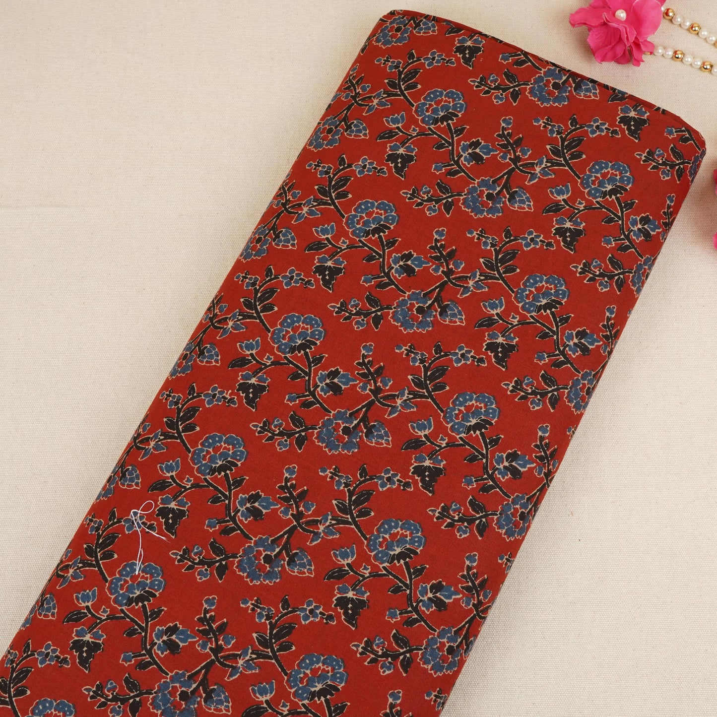 Maroon Floral Print Cotton Fabric AFI-29576