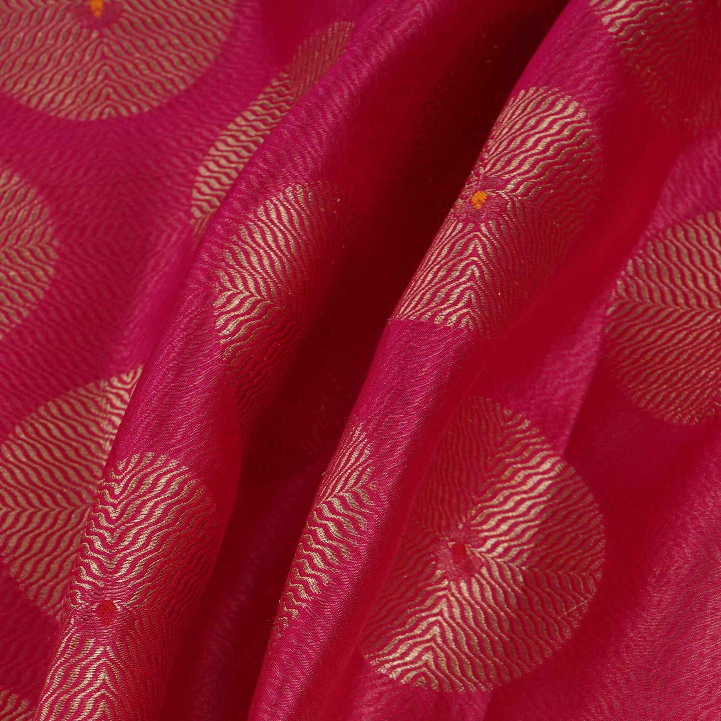 Magenta Pink Zari Buta Dupion Silk Tissue Fabric YHF-32817