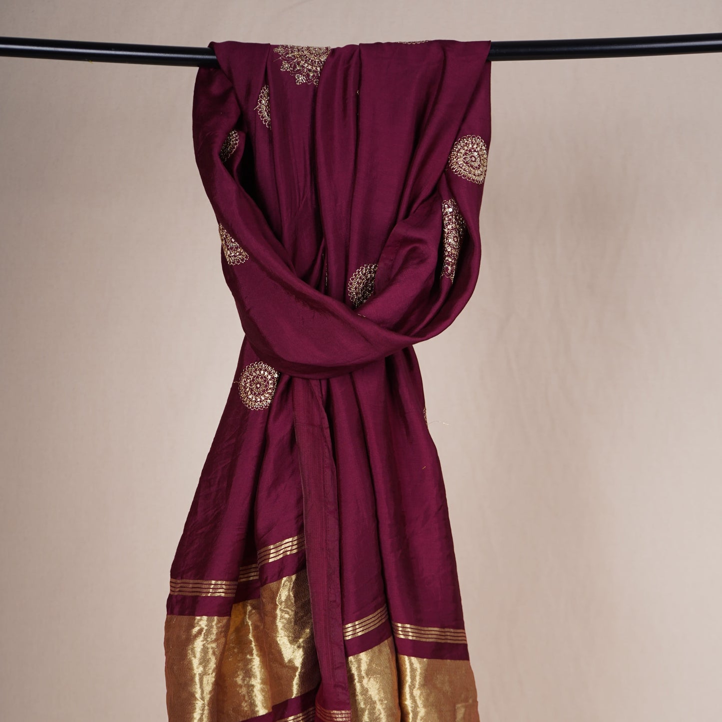 Wine Buta Work with sequin embroidery Cotton Silk Dupatta