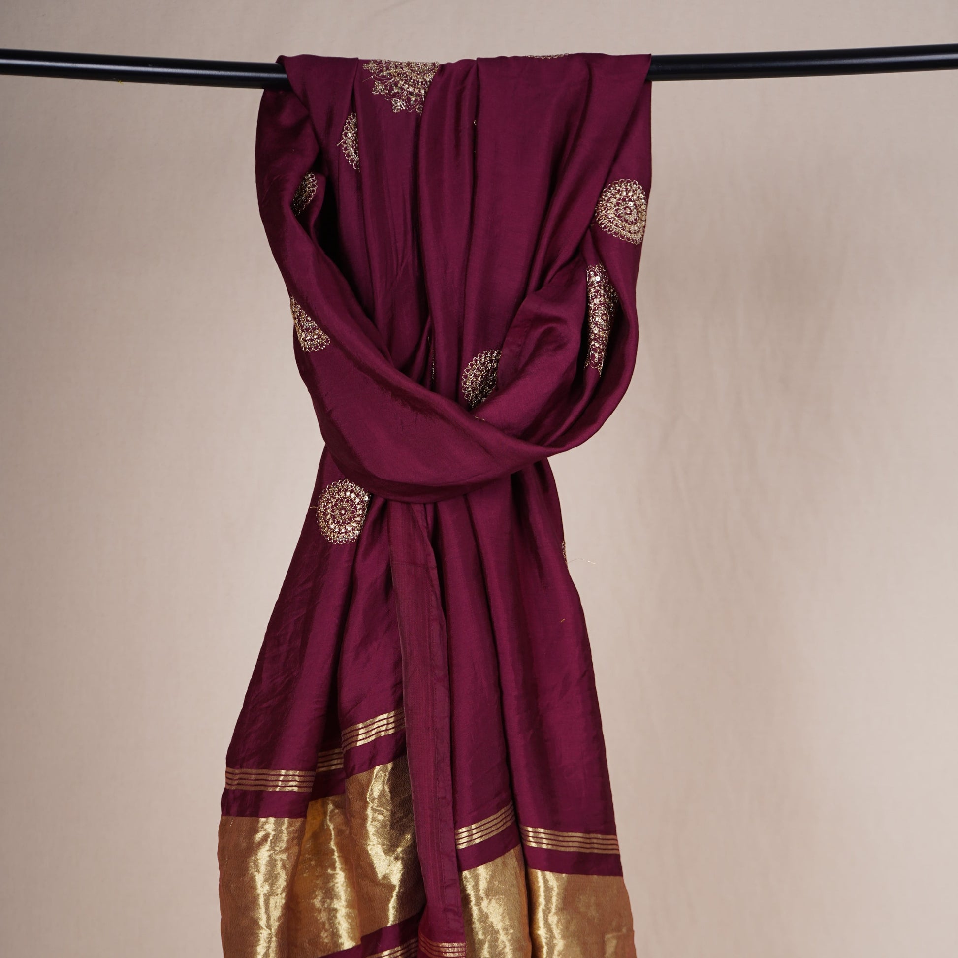 Wine Buta Work with sequin embroidery Cotton Silk Dupatta