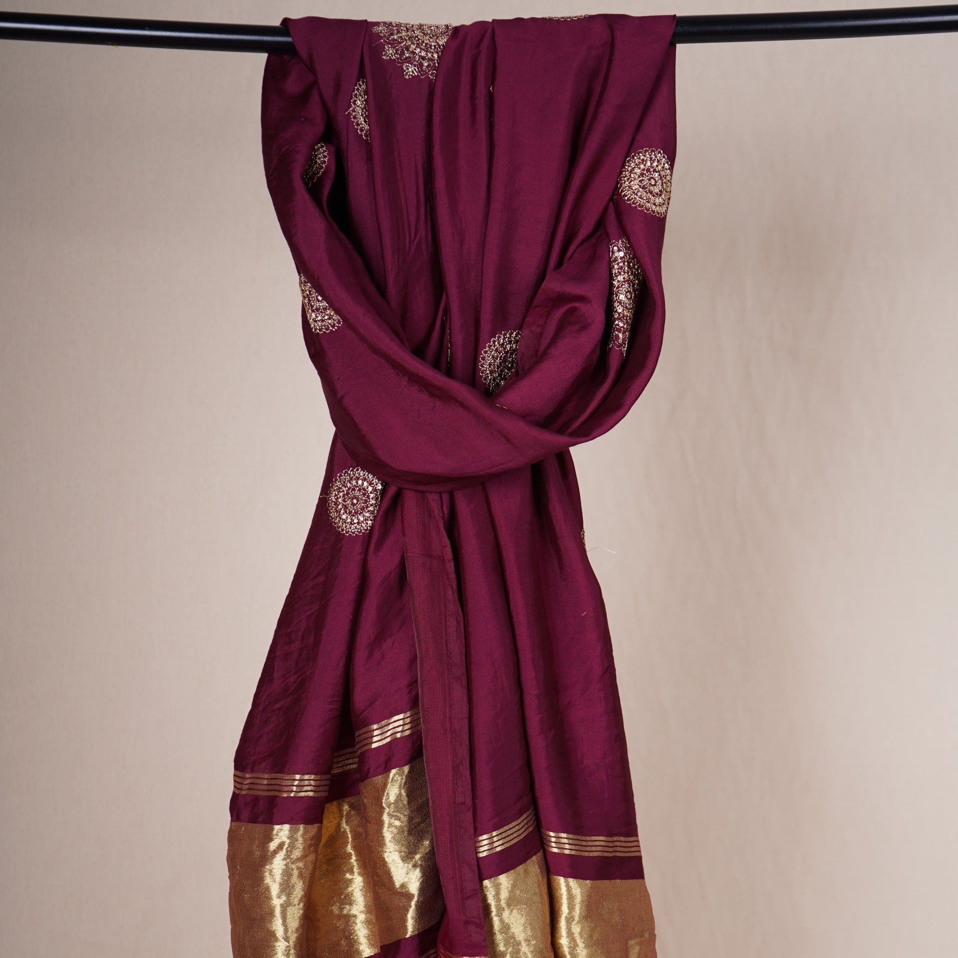 Wine Buta Work with sequin embroidery Cotton Silk Dupatta