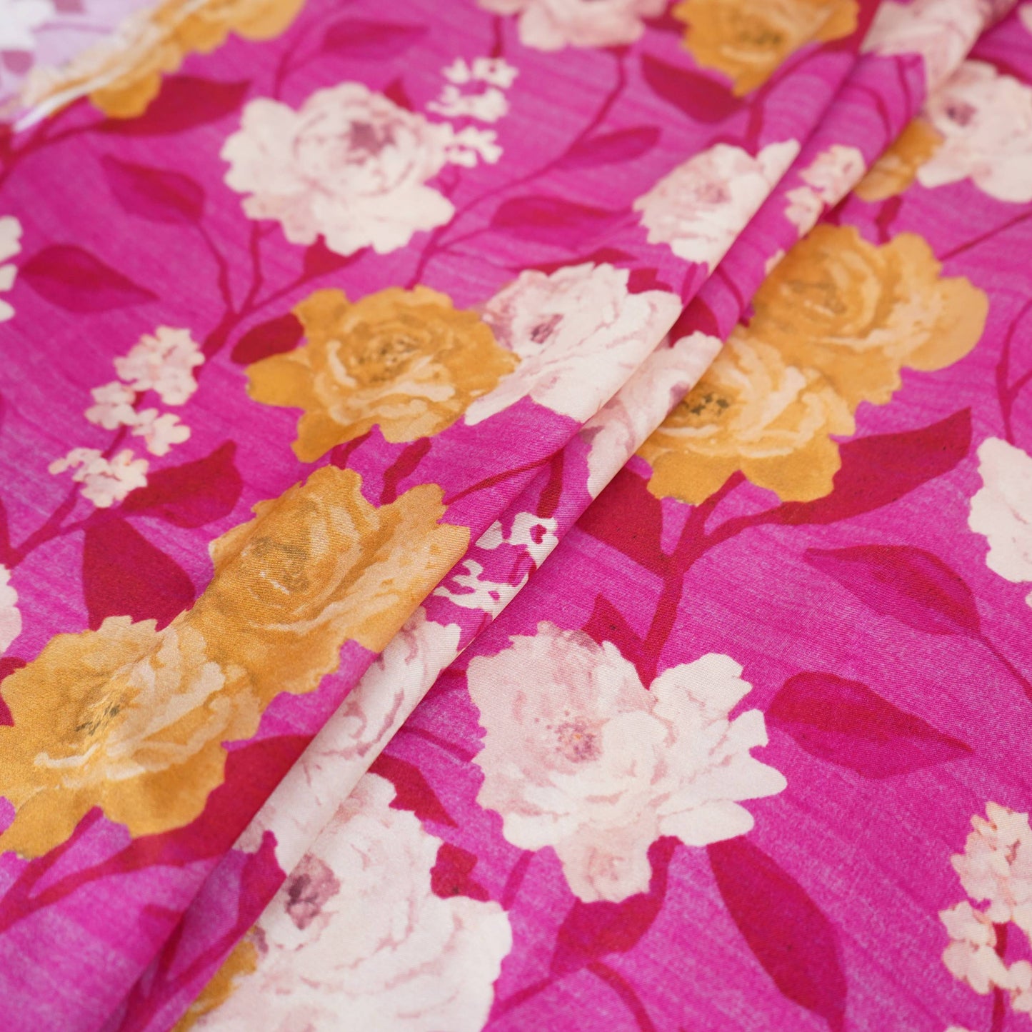 Magenta Pink floral print Bemberg Modal Silk Fabric KTP-31410