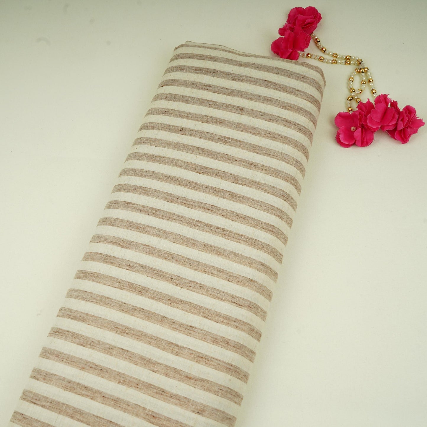 Cream with Brown Stripes Linen Fabric RS-31219
