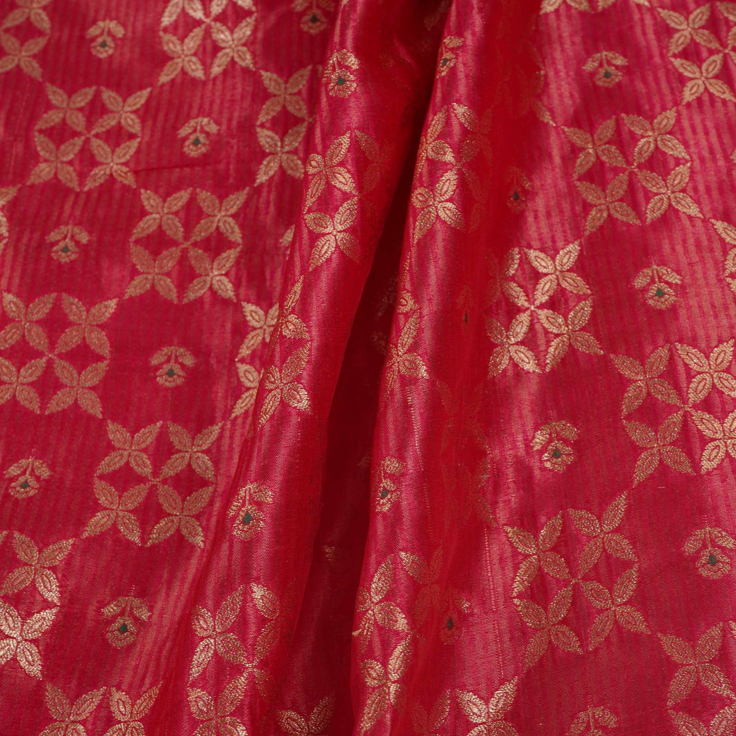 Hot Pink Jaal Dupion Silk Tissue Fabric YHF-32856