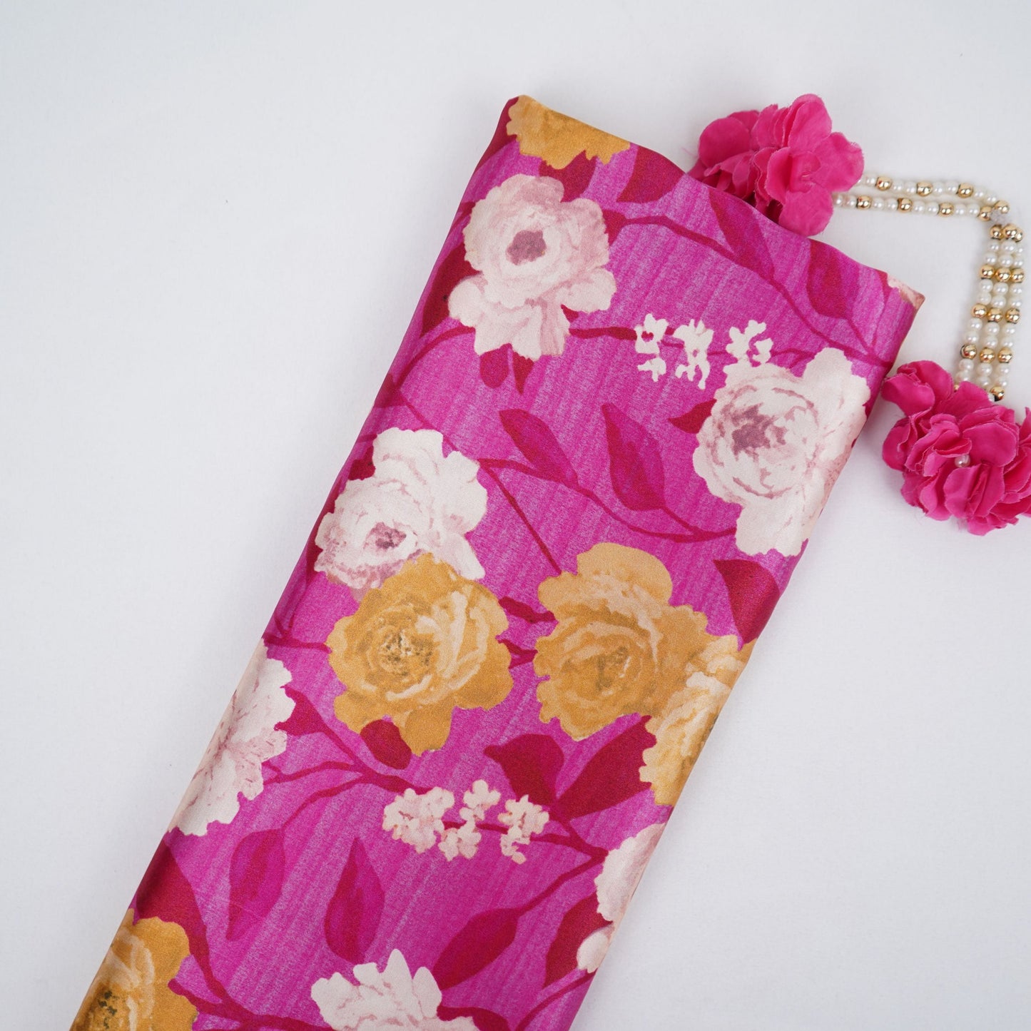 Magenta Pink floral print Bemberg Modal Silk Fabric KTP-31410