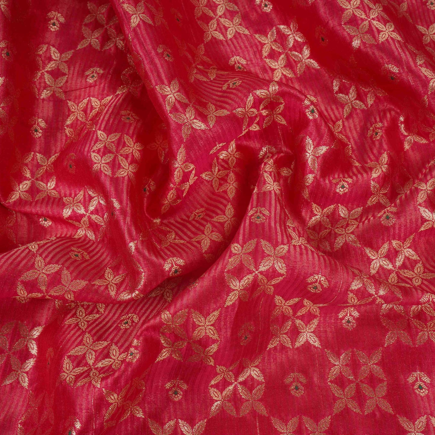 Hot Pink Jaal Dupion Silk Tissue Fabric YHF-32856