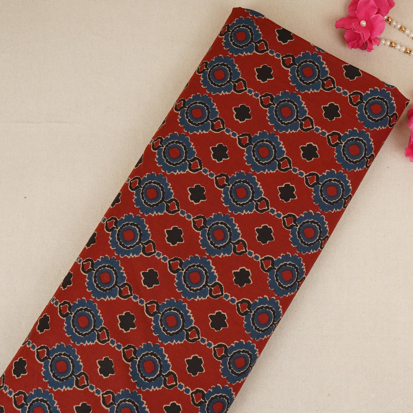 Maroon Ajrakh Print Cotton Fabric AFI-29572