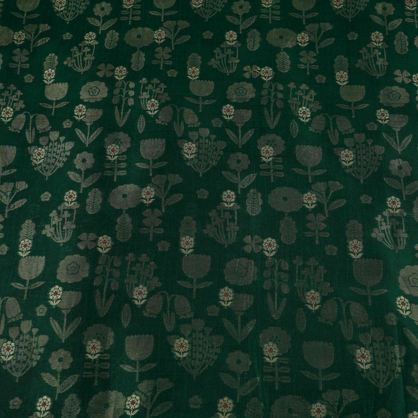 Dark Green Floral Zari Boota Dupion Silk Tissue Fabric YHF-32854