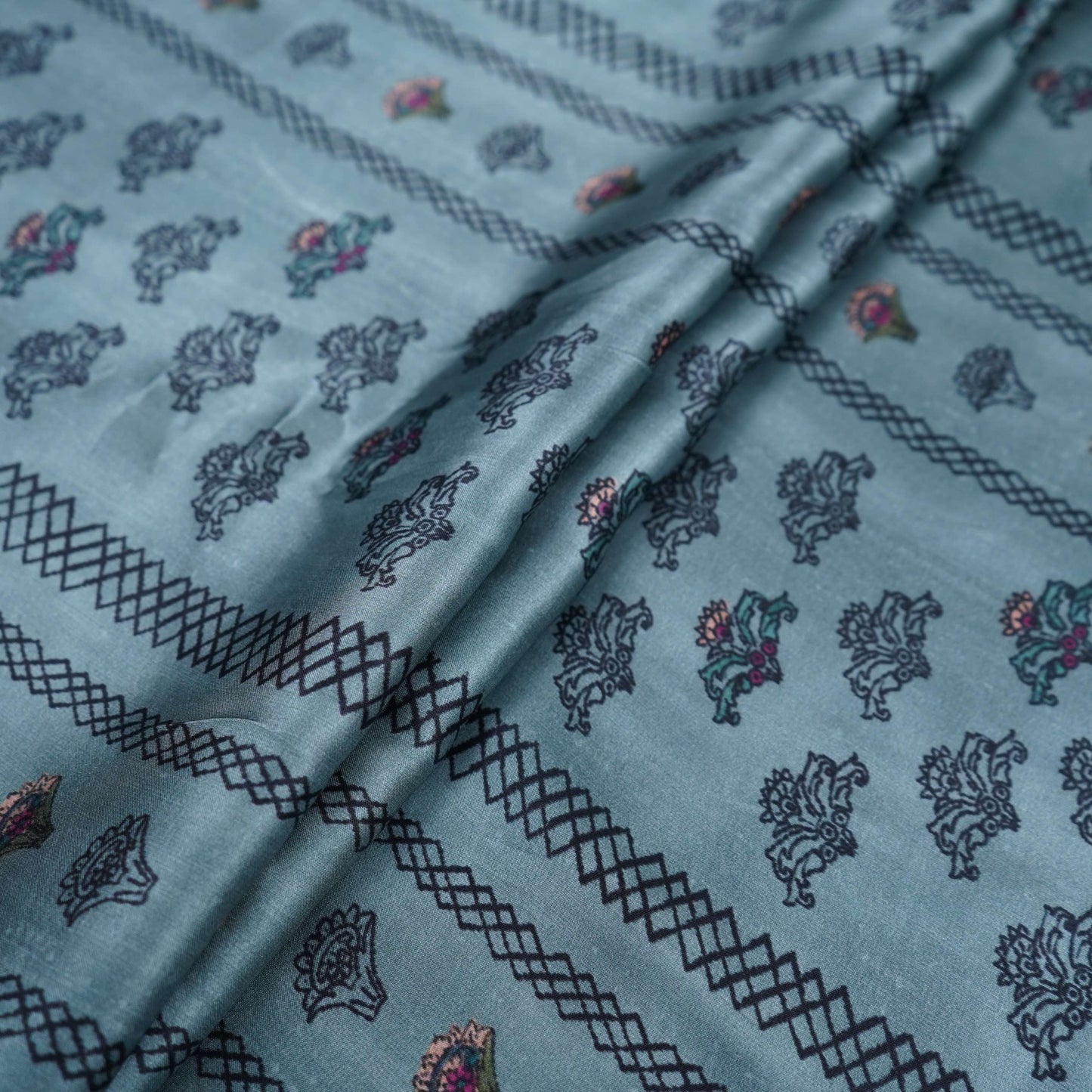 Sea Green Ajrakh print Bemberg Modal Silk Fabric KTP-31434
