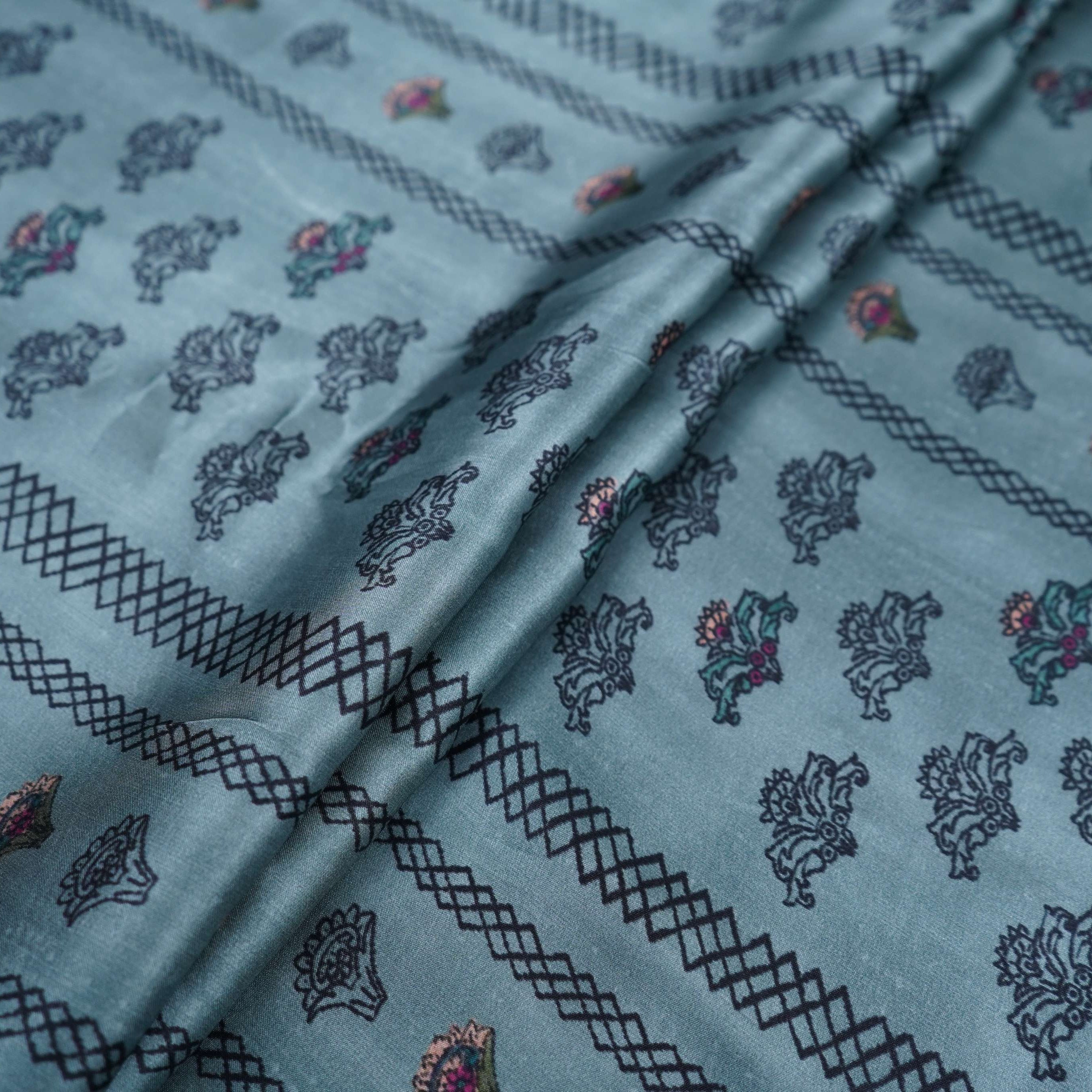 Sea Green Ajrakh print Bemberg Modal Silk Fabric KTP-31434 - TradeUNO