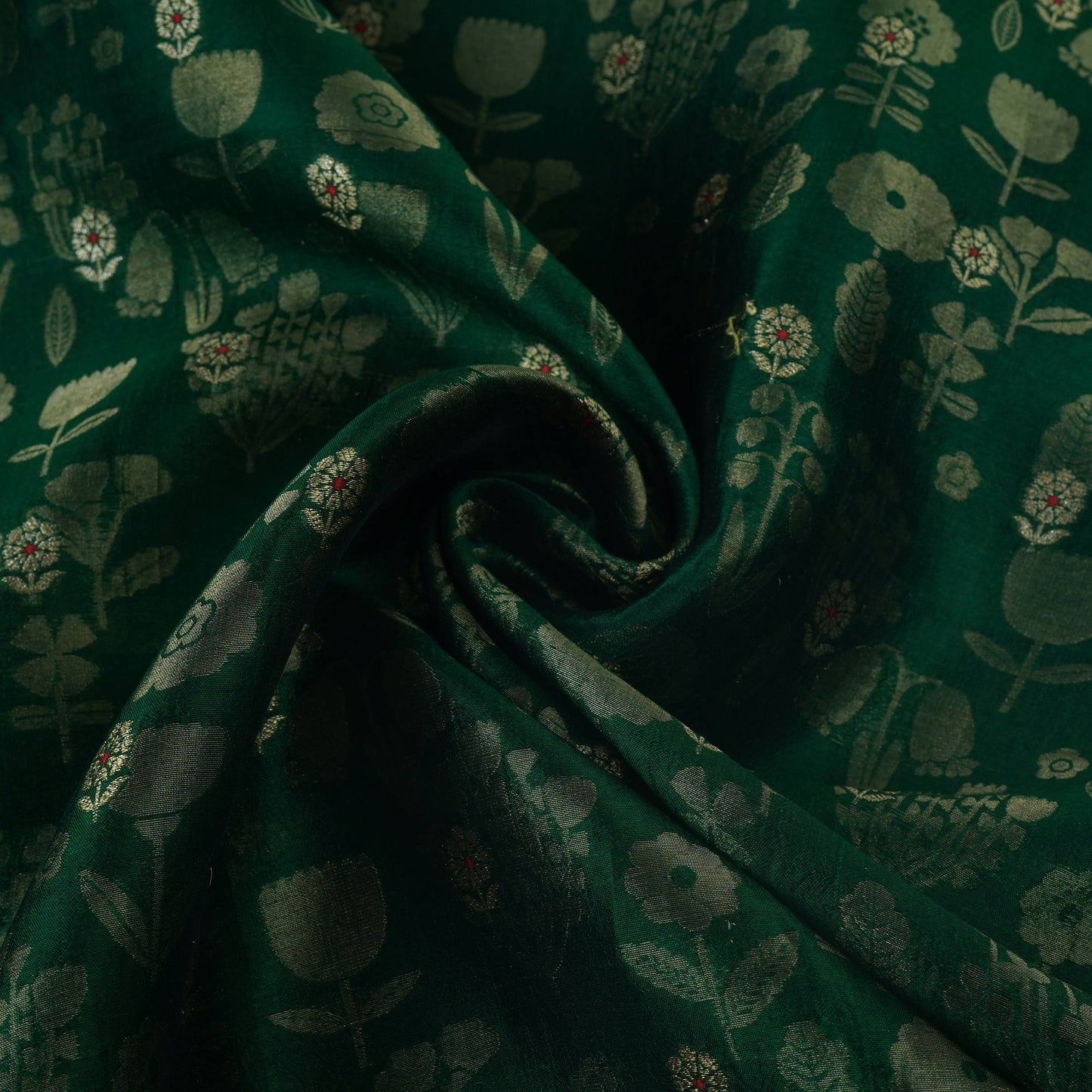 Dark Green Floral Zari Boota Dupion Silk Tissue Fabric YHF-32854