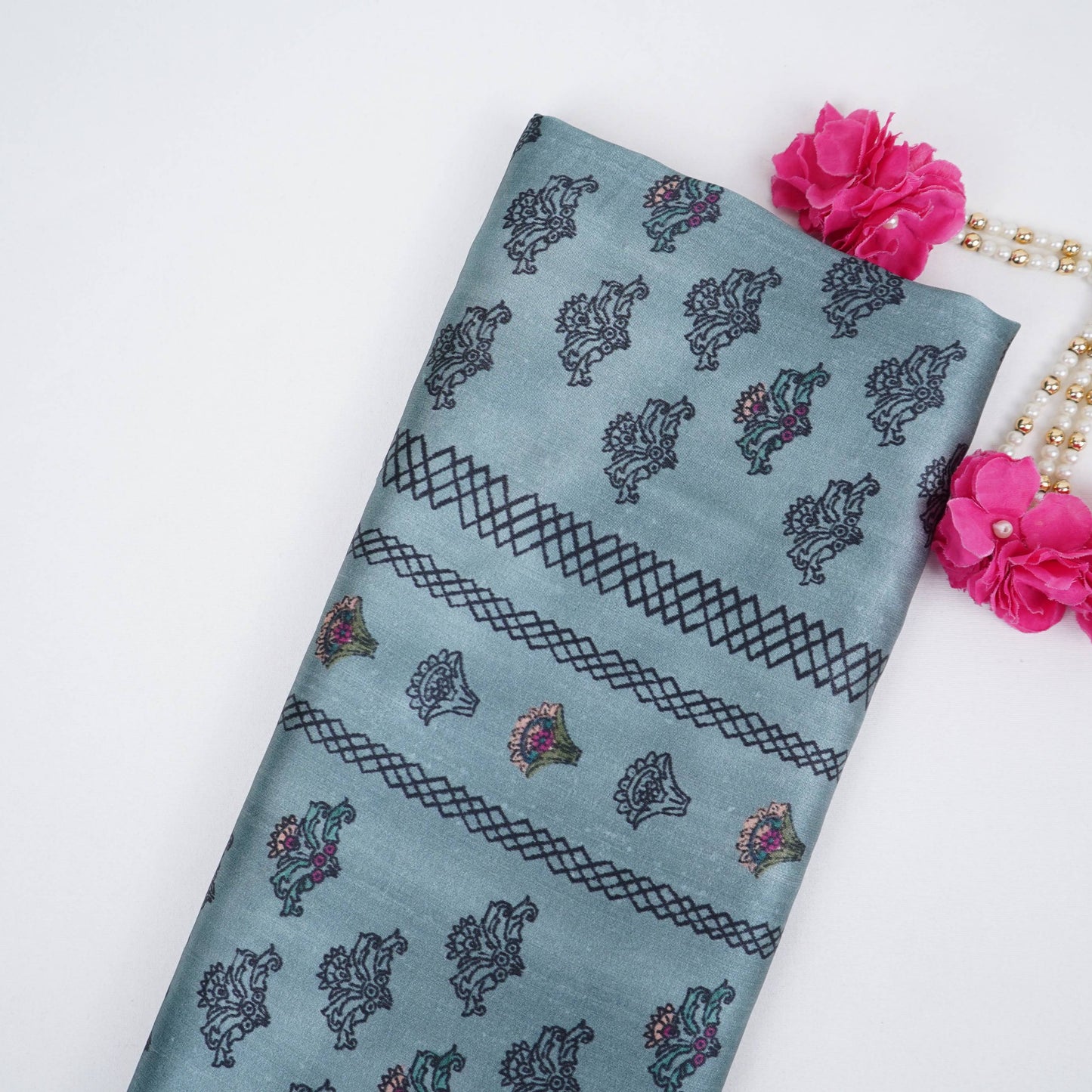 Sea Green Ajrakh print Bemberg Modal Silk Fabric KTP-31434