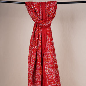 Red Bandhani Zari Sequin embroidery Cotton Silk Dupatta