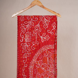 Red Bandhani Zari Sequin embroidery Cotton Silk Dupatta
