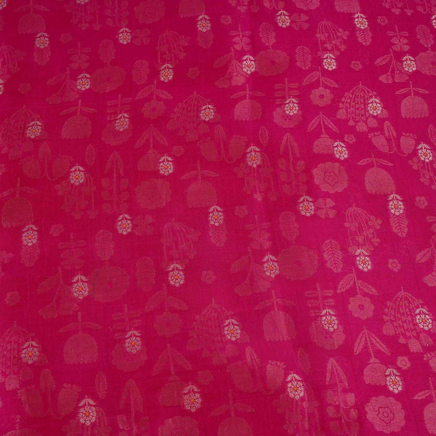 Pink Floral Zari Boota Dupion Silk Tissue Fabric YHF-32852