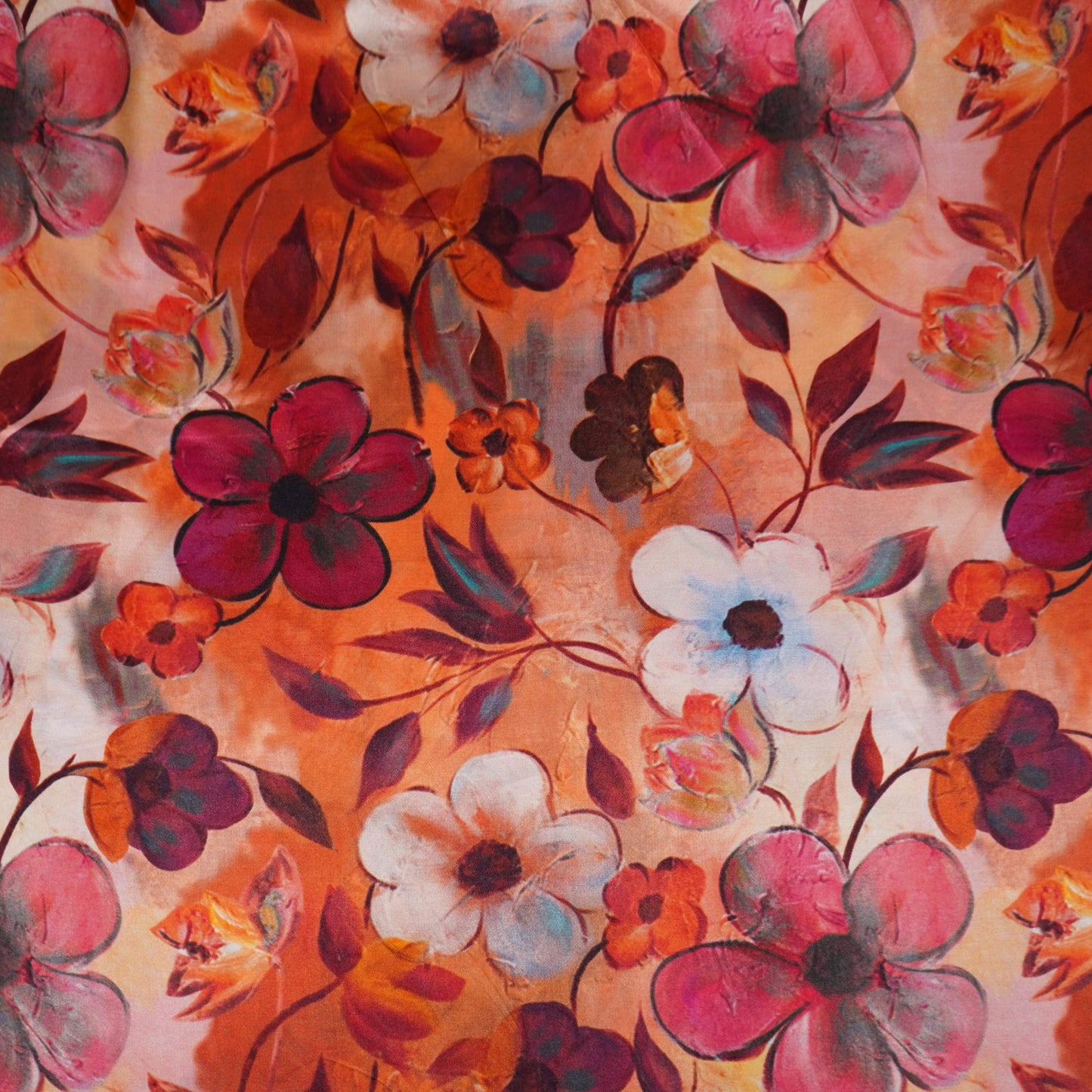 Orange floral print Bemberg Modal Silk Fabric KTP-31412