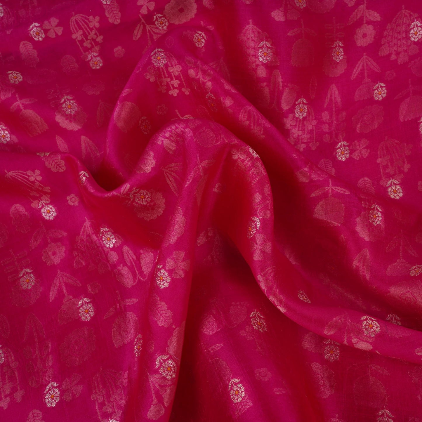 Pink Floral Zari Boota Dupion Silk Tissue Fabric YHF-32852