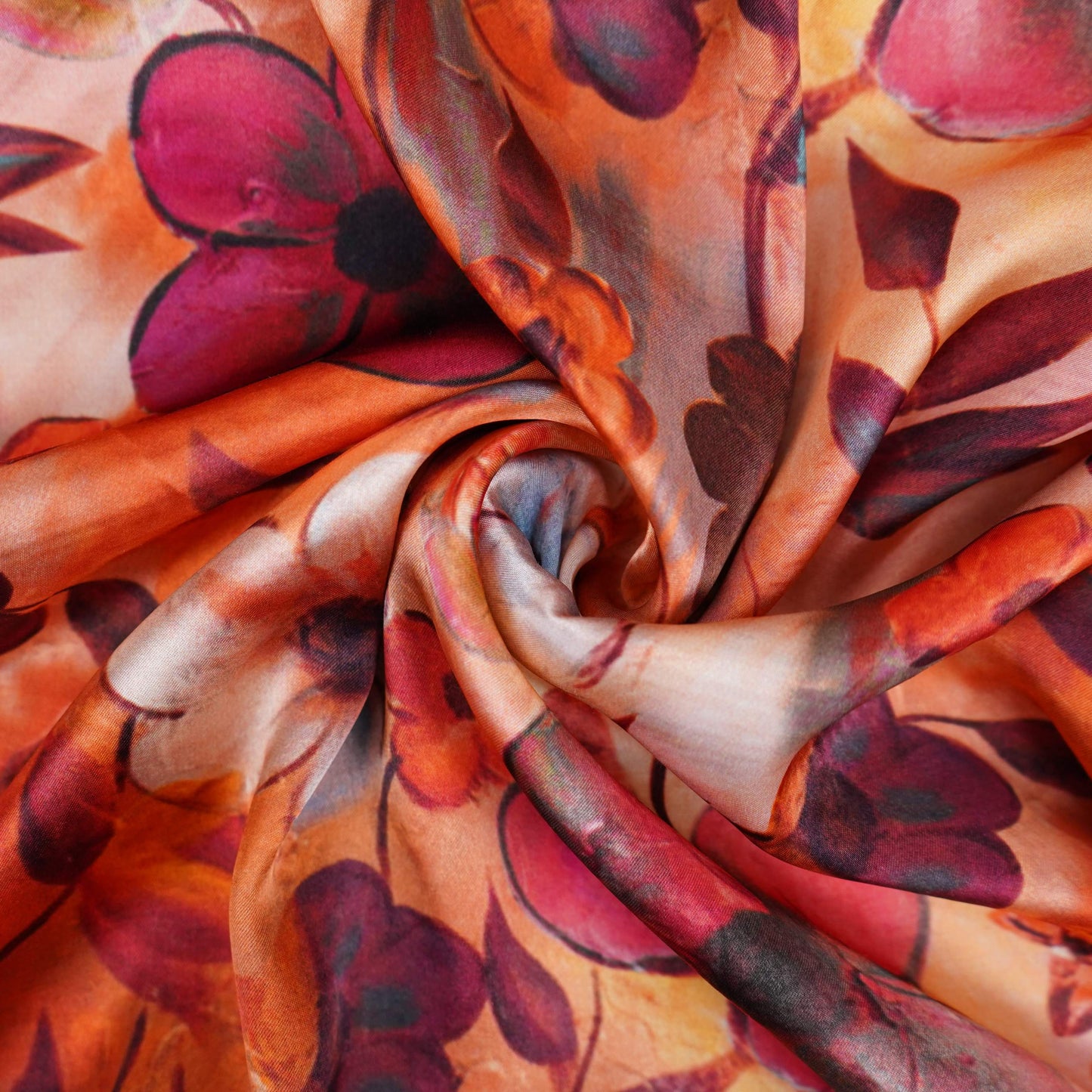Orange floral print Bemberg Modal Silk Fabric KTP-31412