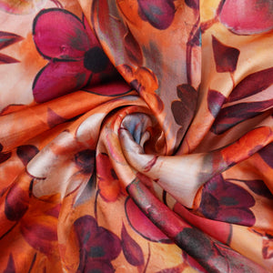 Orange floral print Bemberg Modal Silk Fabric KTP-31412 - TradeUNO