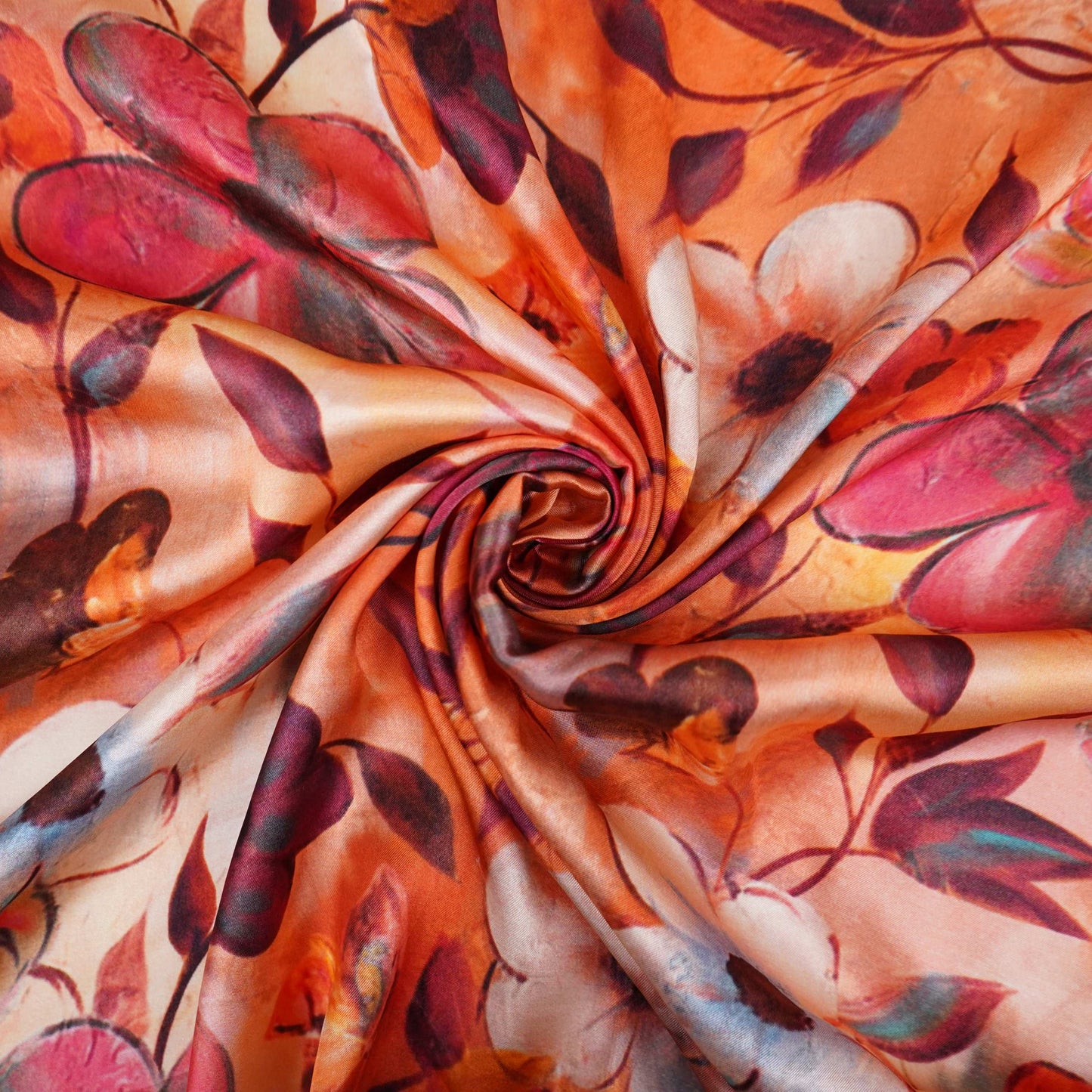Orange floral print Bemberg Modal Silk Fabric KTP-31412