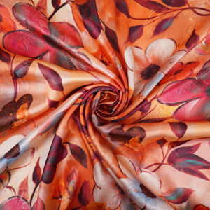 Orange floral print Bemberg Modal Silk Fabric KTP-31412 - TradeUNO